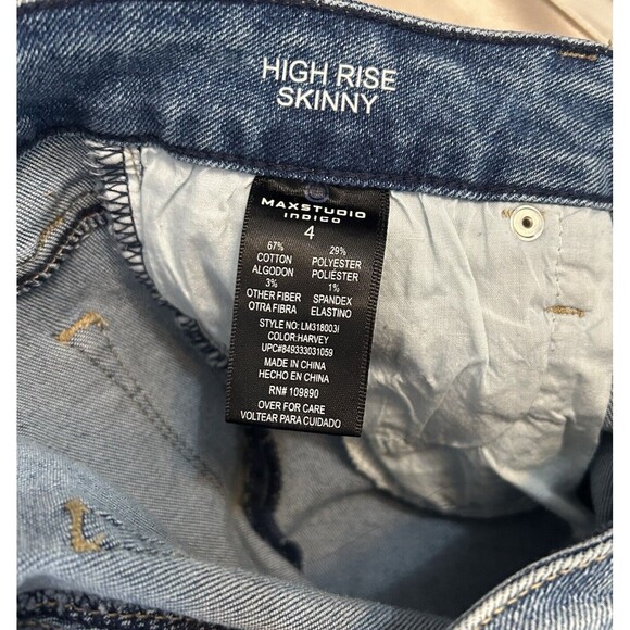 Max Studio Jeans Womens Sz 4 Blue Skinny High Rise Medium Wash Distressed Denim - Picture 7 of 7